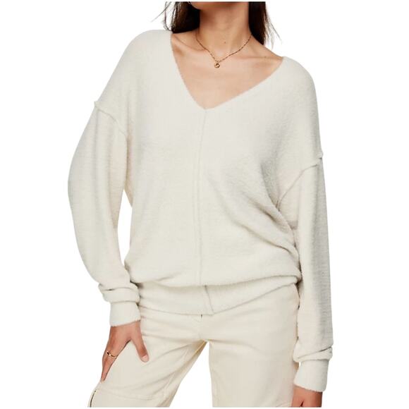 ARITZIA WILFRED FREE Women’s Hush Knit Ivory Vneck Pull Over Sweater - Picture 1 of 8